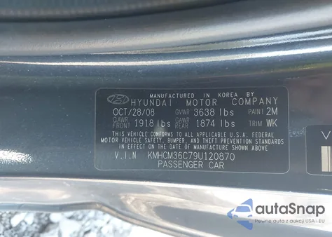 2009 Hyundai Accent Gs from USA, damaged, VIN KMHCM36C79U120870